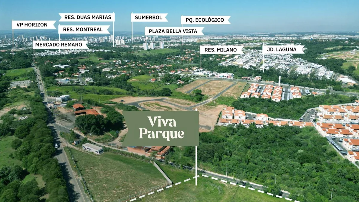 Vista aérea com a localização do Viva Parque Aura e empreendimentos vizinhos