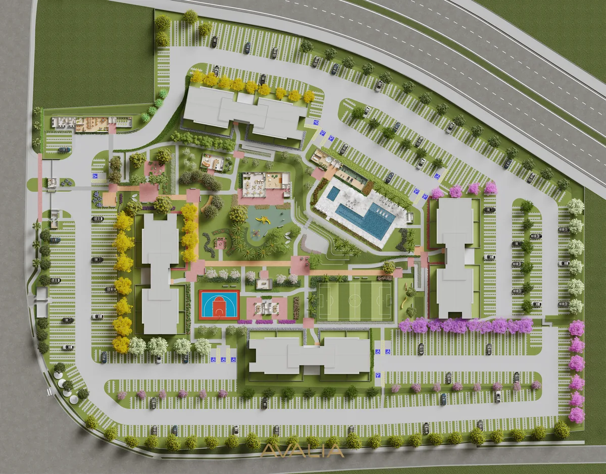 Implantação do Viva Parque Aura com 7.000 m² de parque privativo